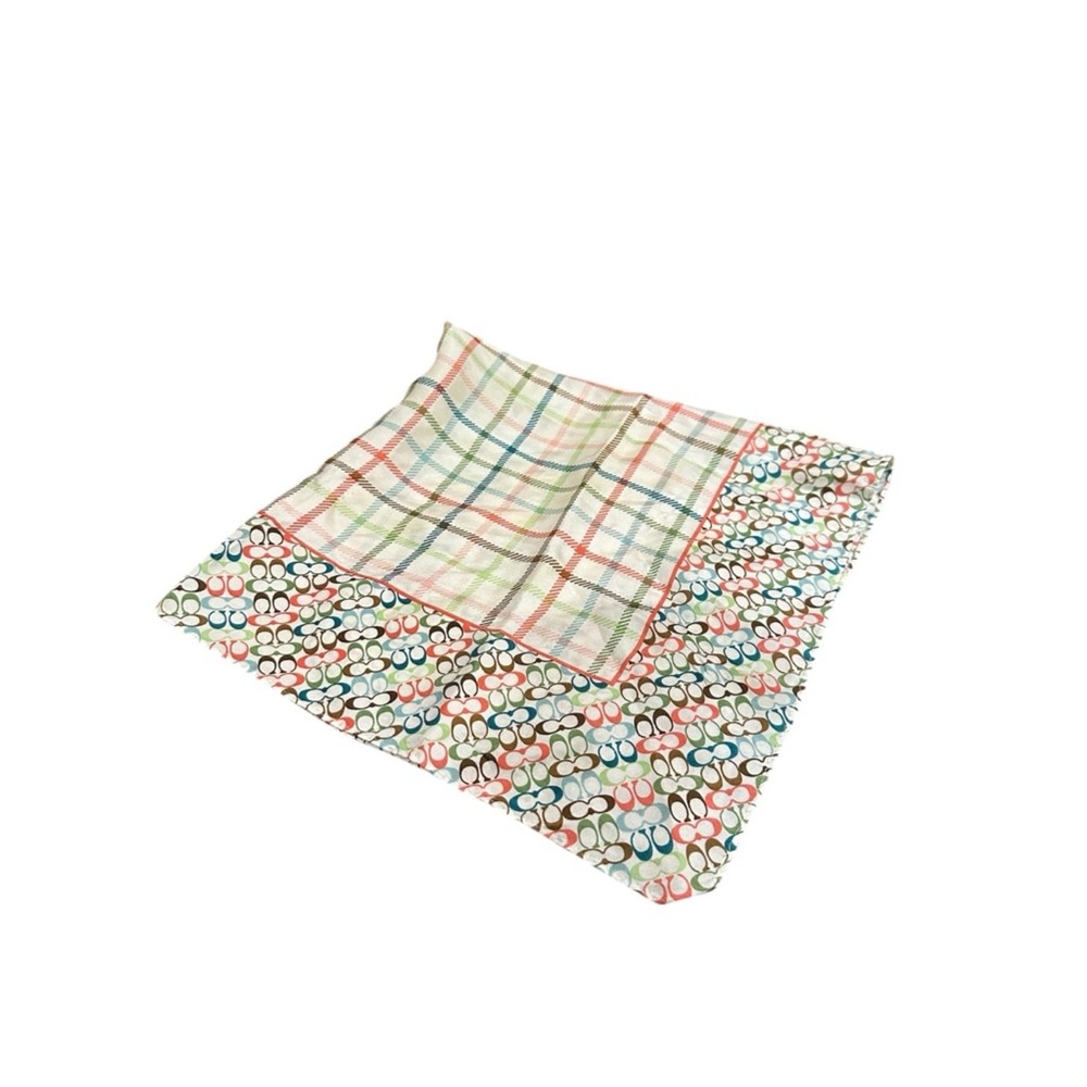 Coach Silk Square Scarf Multi Color Signature C Monogram Plaid Print 12x12 - Picture 2 of 3